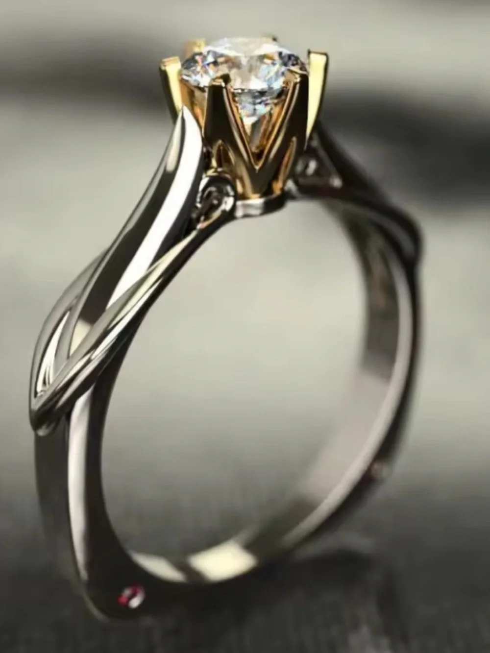 💎 18K Gold plated & 925 Silver Moissanite Twisted Two Tone Engagement Ring